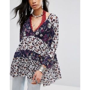Free People tiered tunic top, floral pattern, L